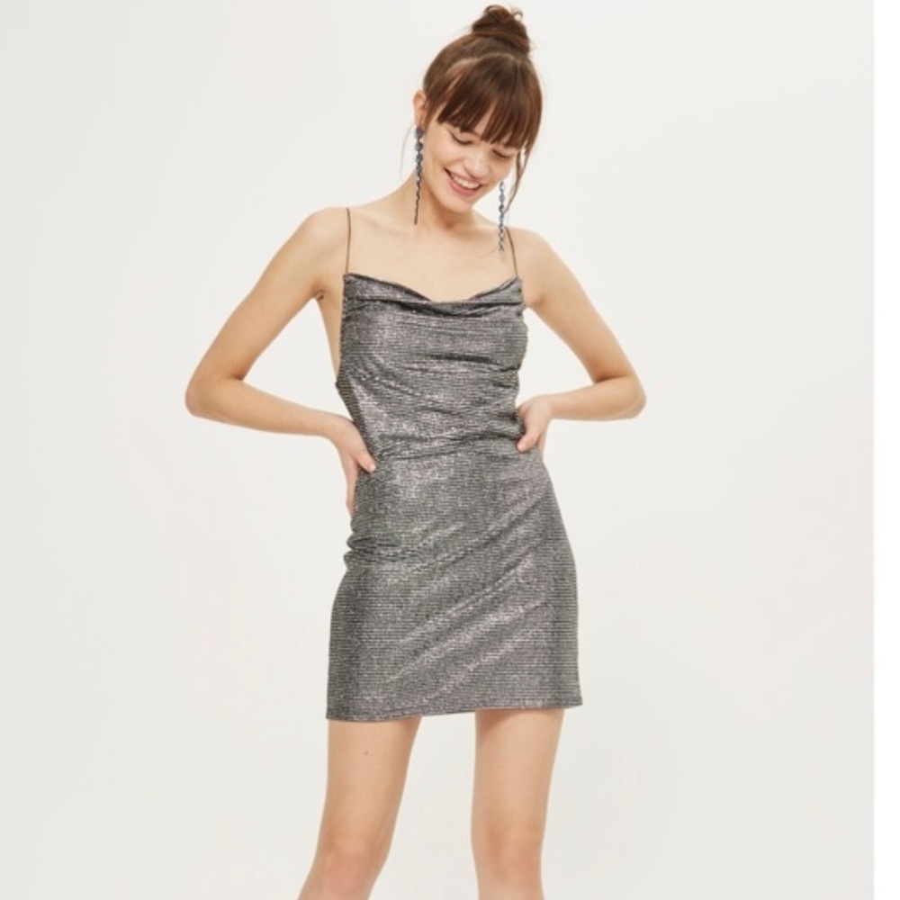 Topshop Silver Glitter Dress with spaghetti straps Size 8